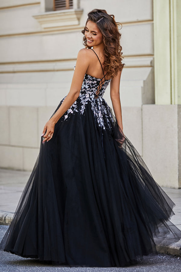 Blue Tulle Sleeveless Off Shoulder Ball Gown Sweep Train Prom Dress wi –  Musebridals